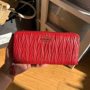 Coach red ruched leather wallet